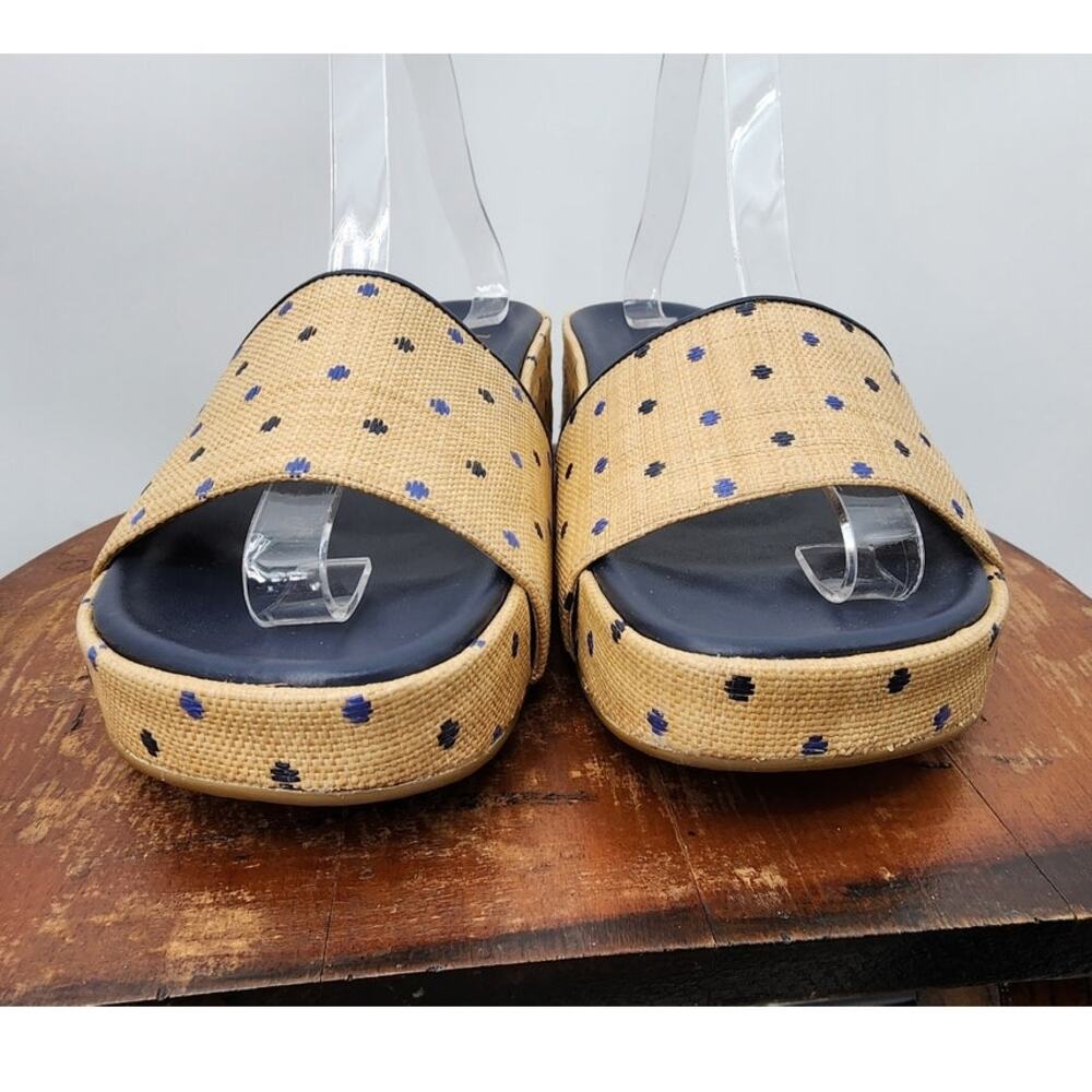 Kate Spade New York Breeze Platform Slide Sandals Size 8.5 Tan Blue Brown - Picture 6 of 11